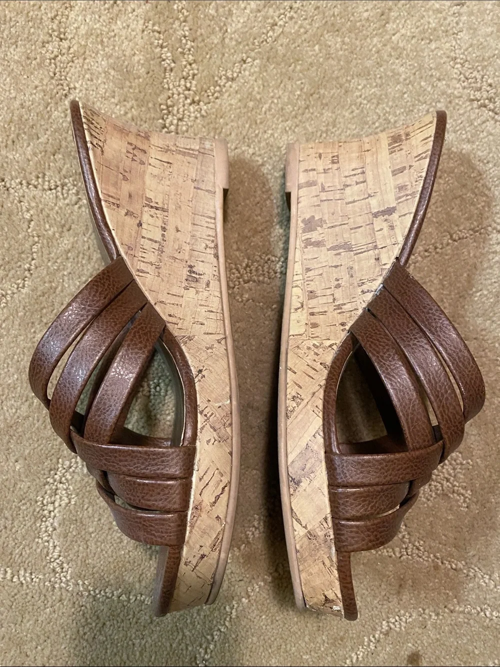 Montego Bay Club Brown Crisscross Wedge Sandals-8 Summer Academia Fall Beach